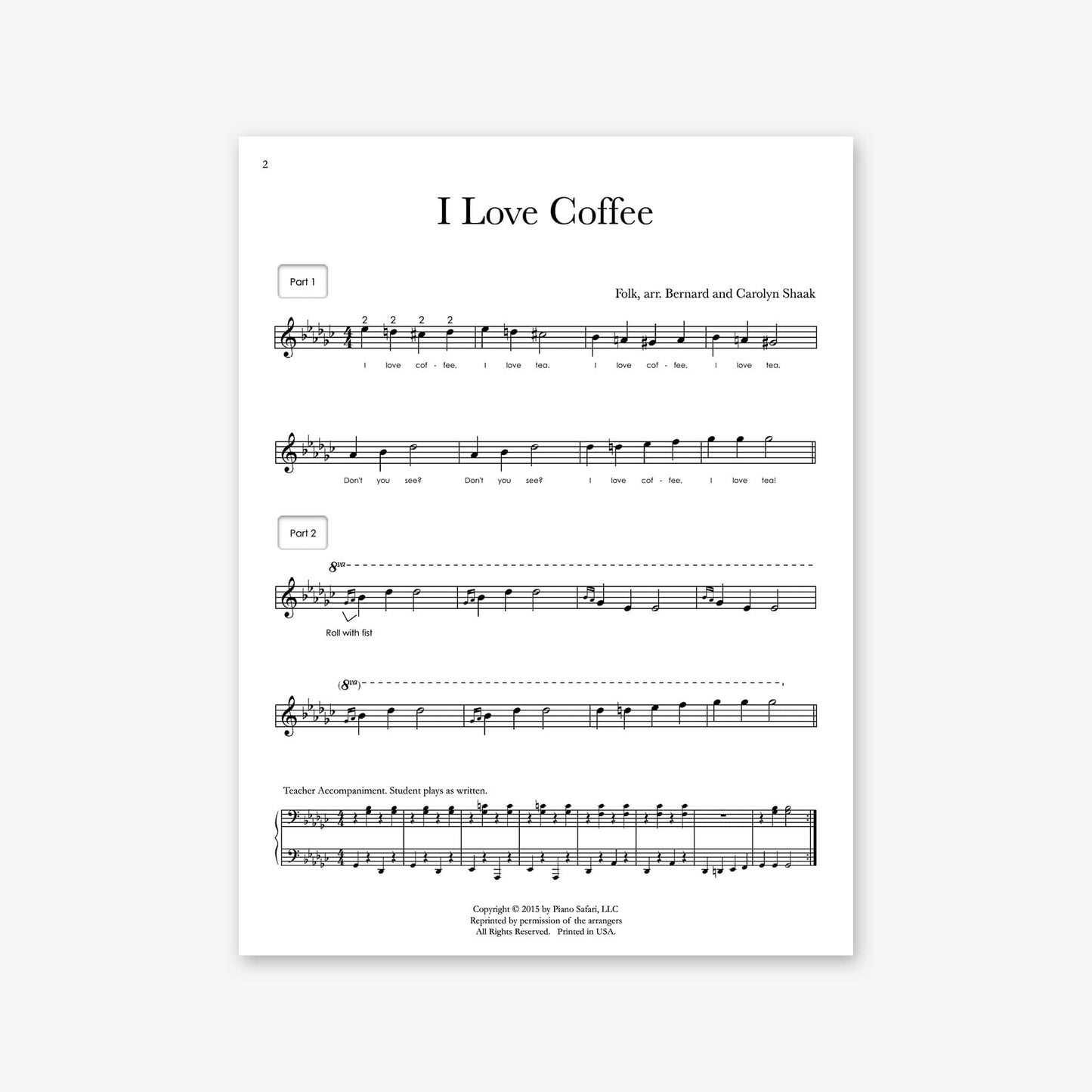 Piano Safari Supplements Sheets Early Elementary I Love Coffee