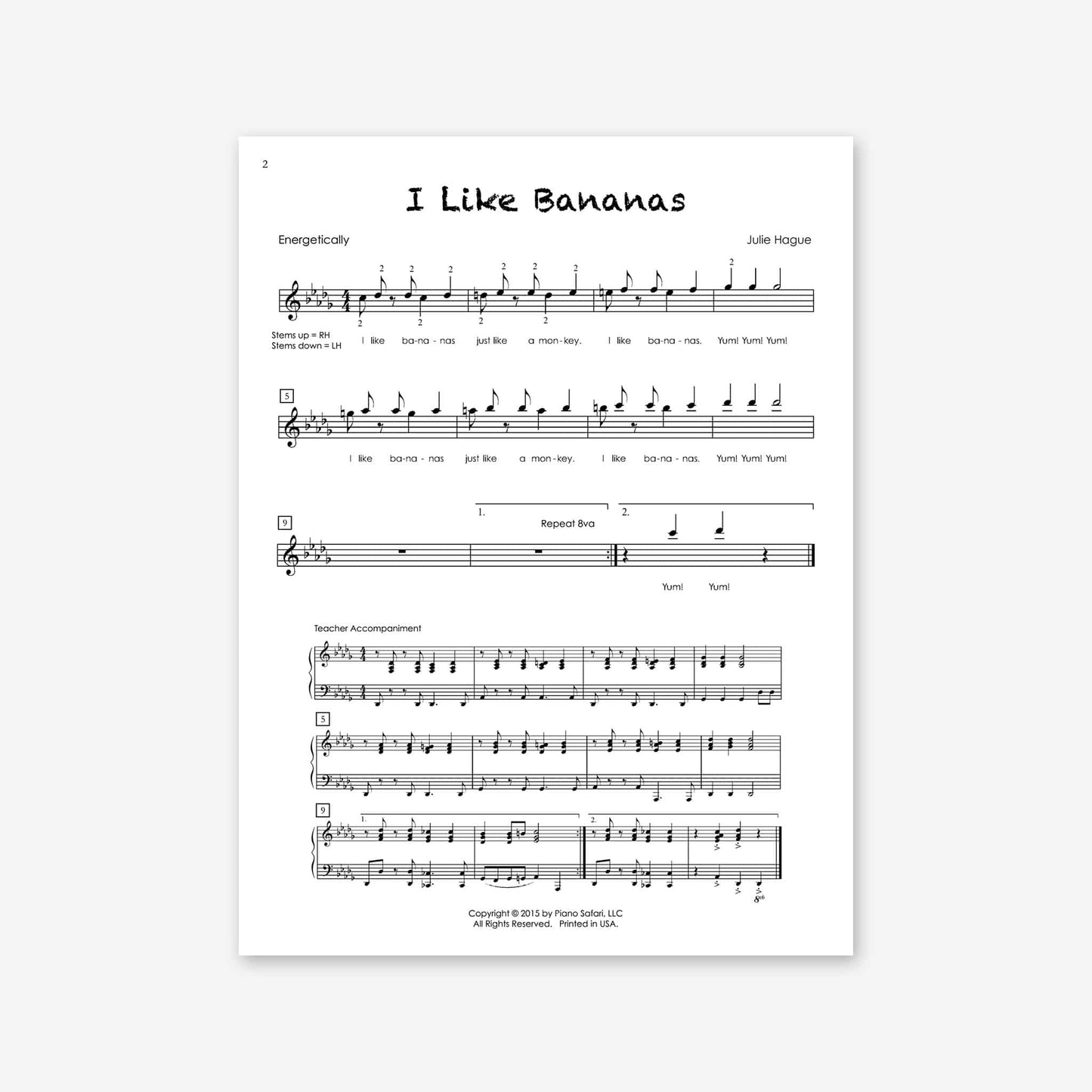 Piano Safari Supplements Sheets Early Elementary I Like Bananas
