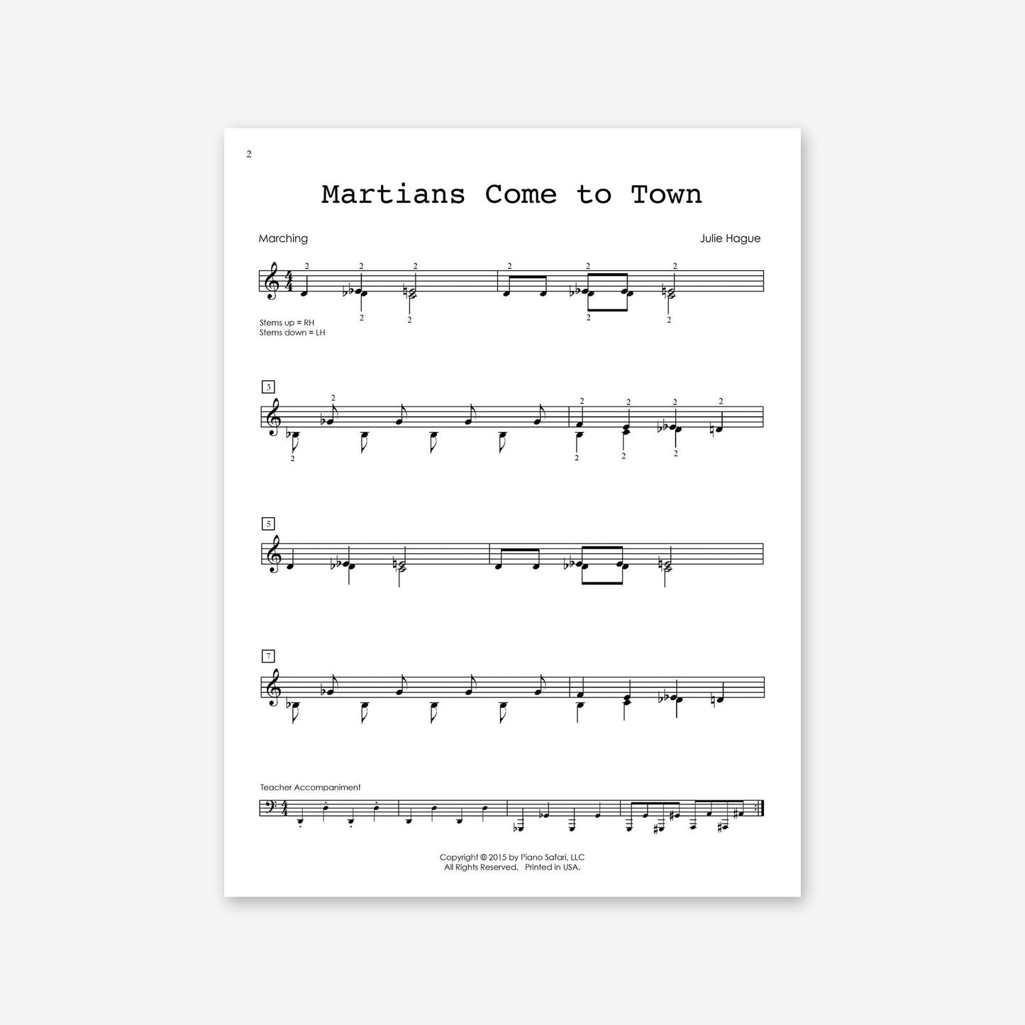 Piano Safari Supplements Sheets Early Elementary Martians Come to Town