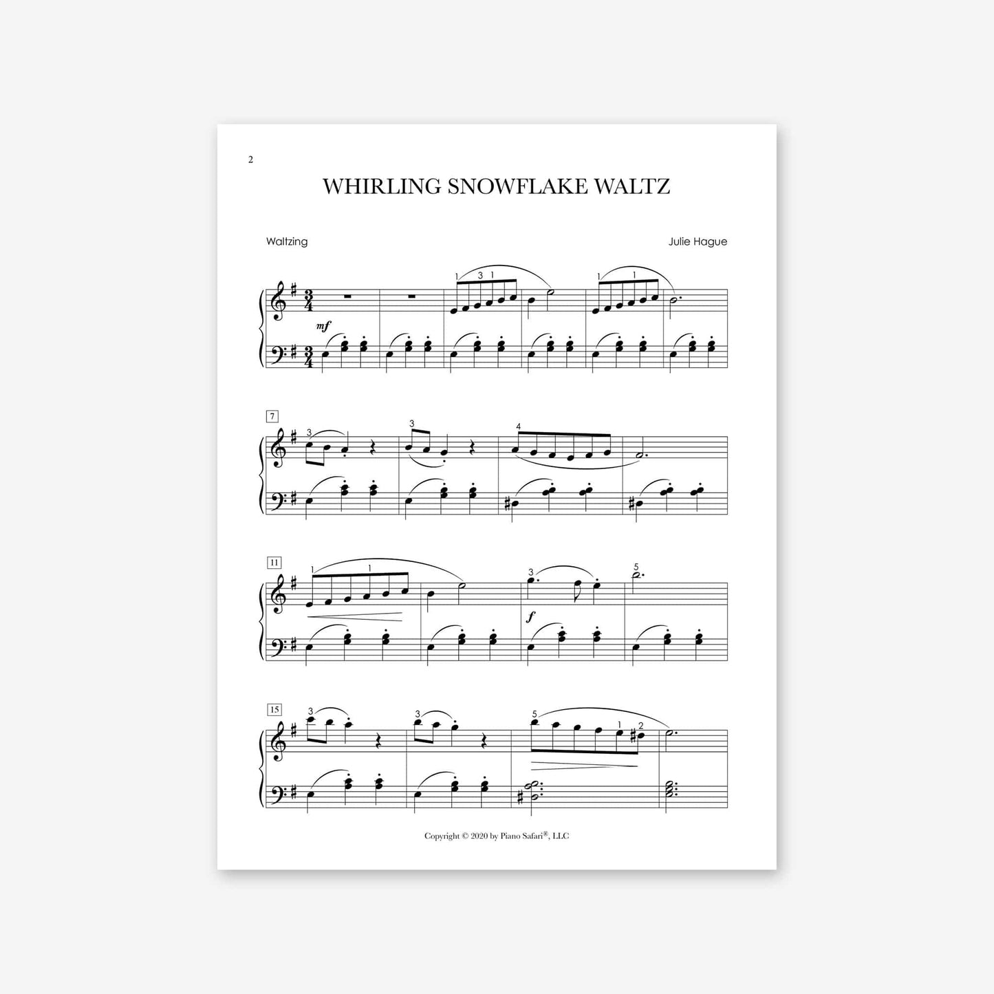 Piano Safari Supplements Sheets Late Elementary Whirling Snowflake Waltz