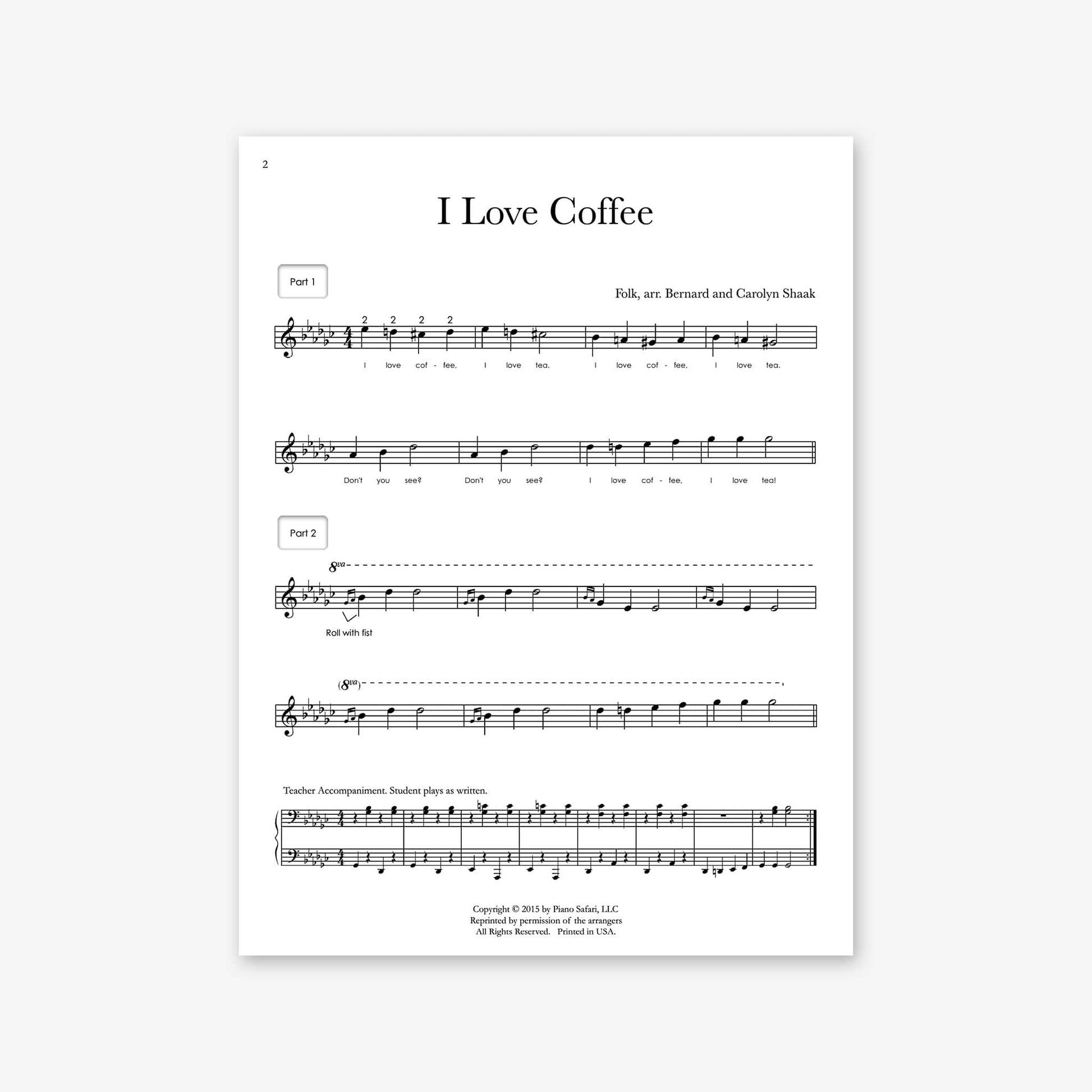 Piano Safari Supplements Sheets Early Elementary I Love Coffee