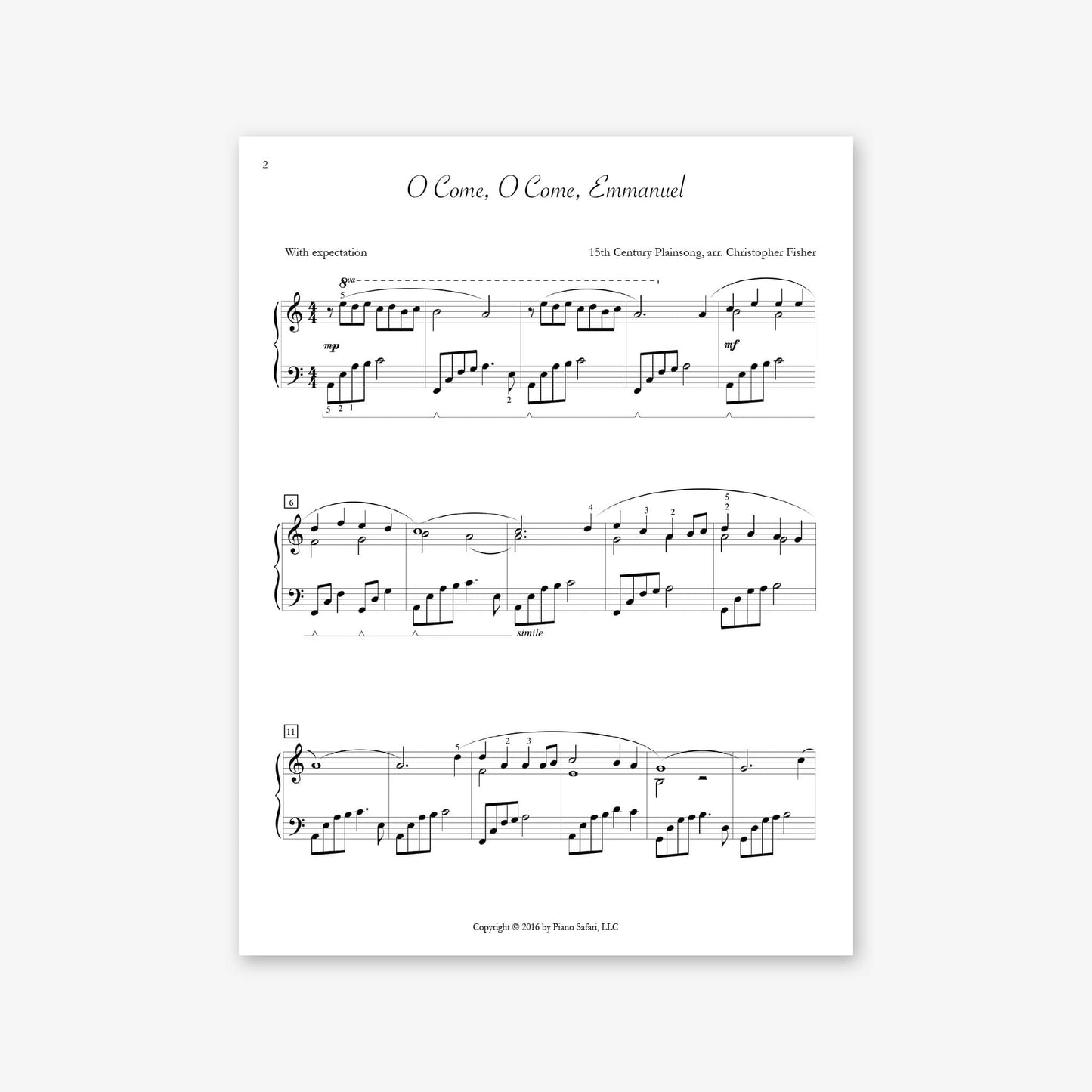 Piano Safari Supplements Sheets Intermediate Holiday O Come O Come Emmanuel