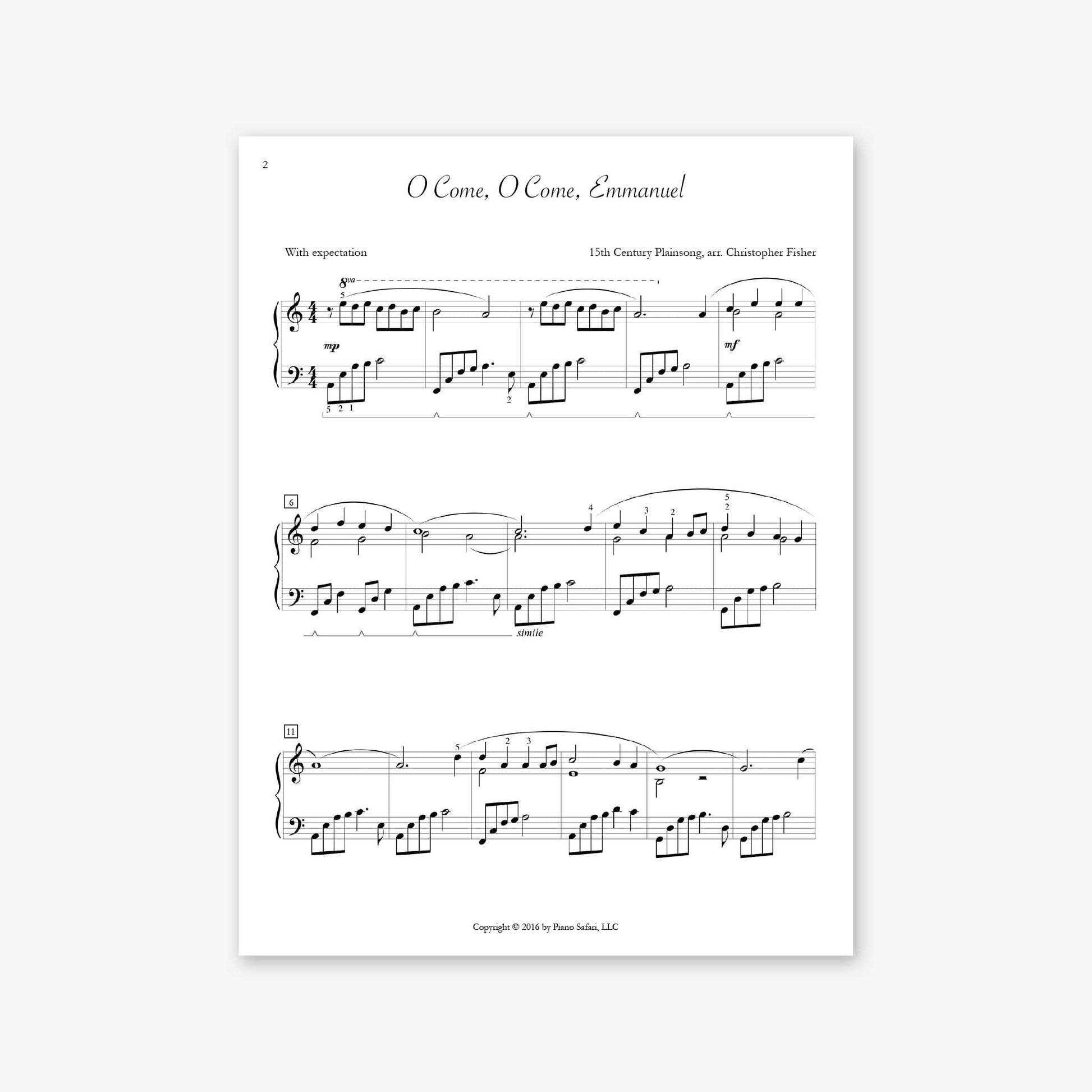 Piano Safari Supplements Sheets Intermediate Holiday O Come O Come Emmanuel