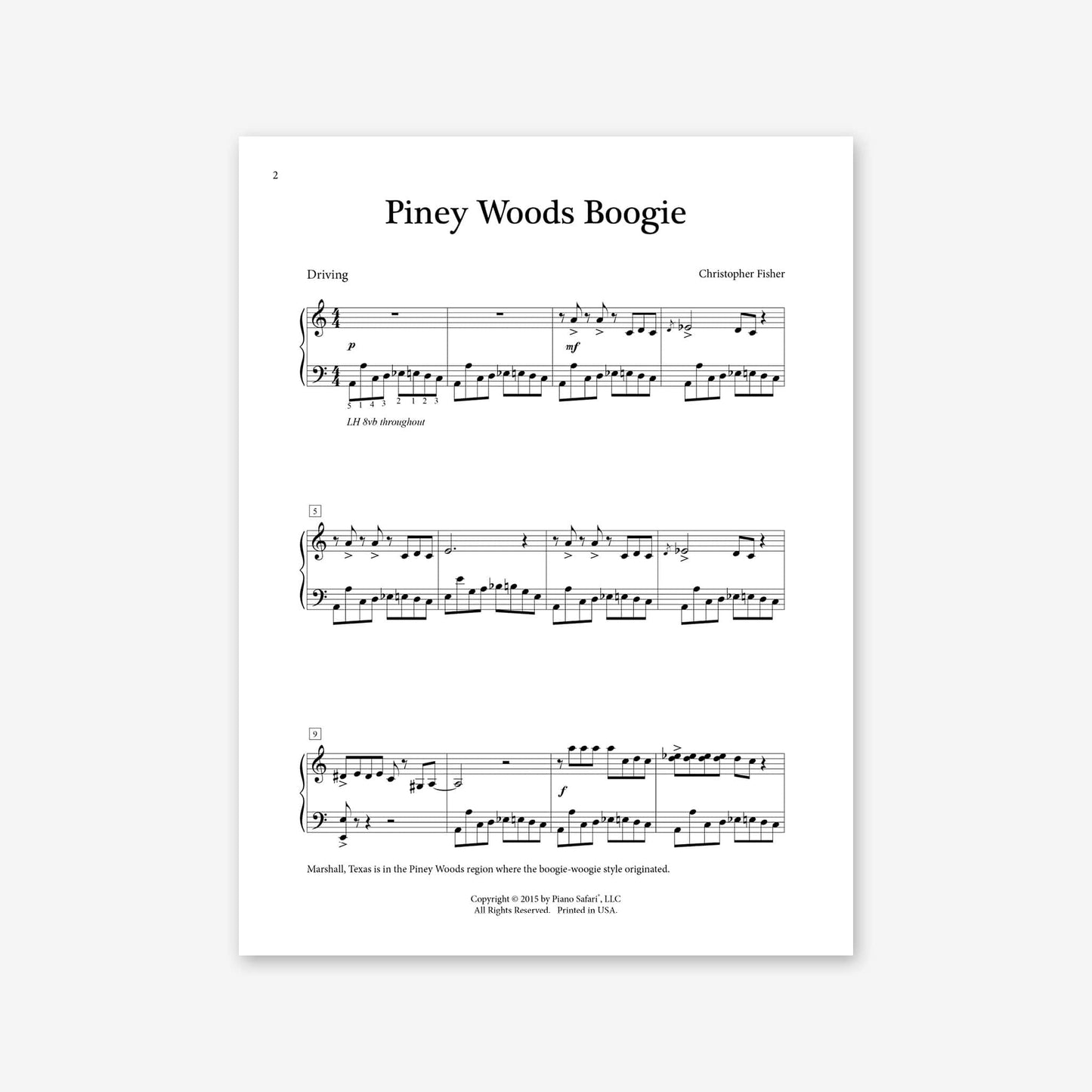 Piano Safari Supplements Sheets Late Intermediate Piney Woods Boogie