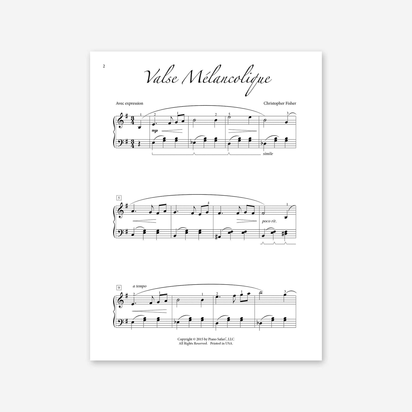 Piano Safari Supplements Sheets Intermediate Valse Melancolique