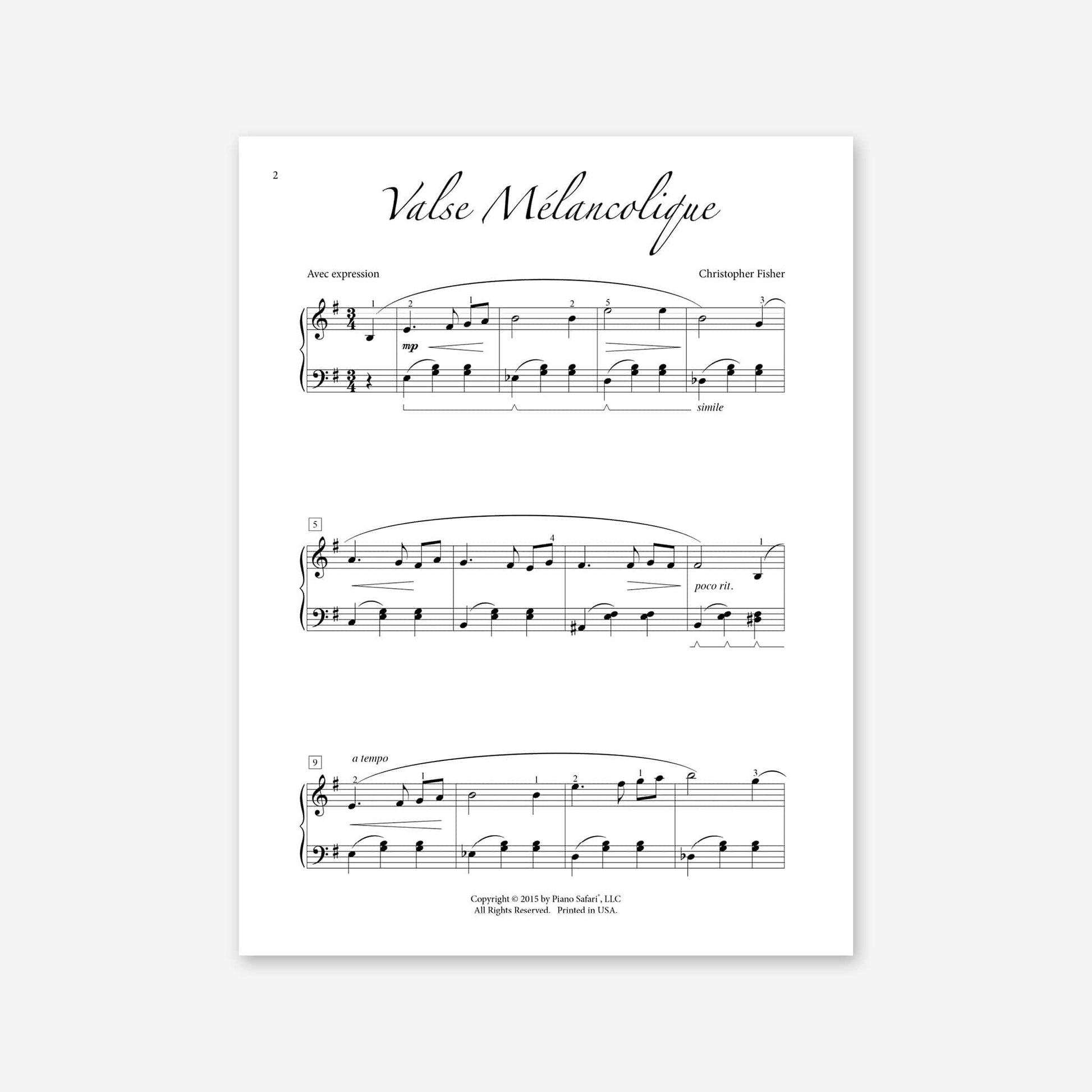 Piano Safari Supplements Sheets Intermediate Valse Melancolique