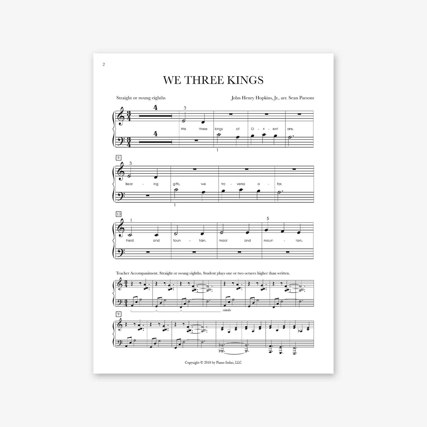 Piano Safari Supplements Sheets Early Elementary Holiday We Three Kings