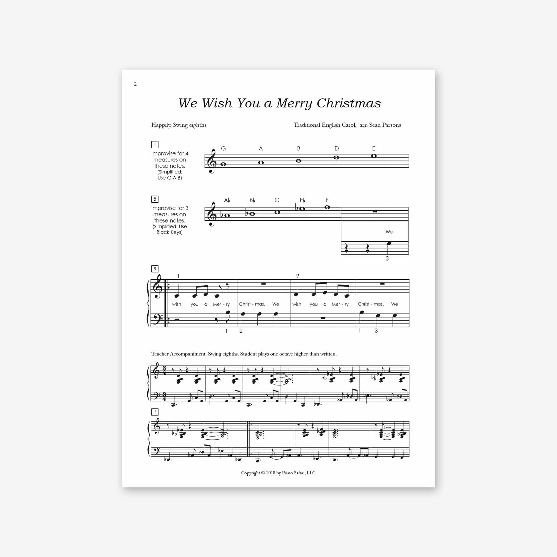 Piano Safari Supplements Sheets Elementary Holiday We Wish You a Merry Christmas