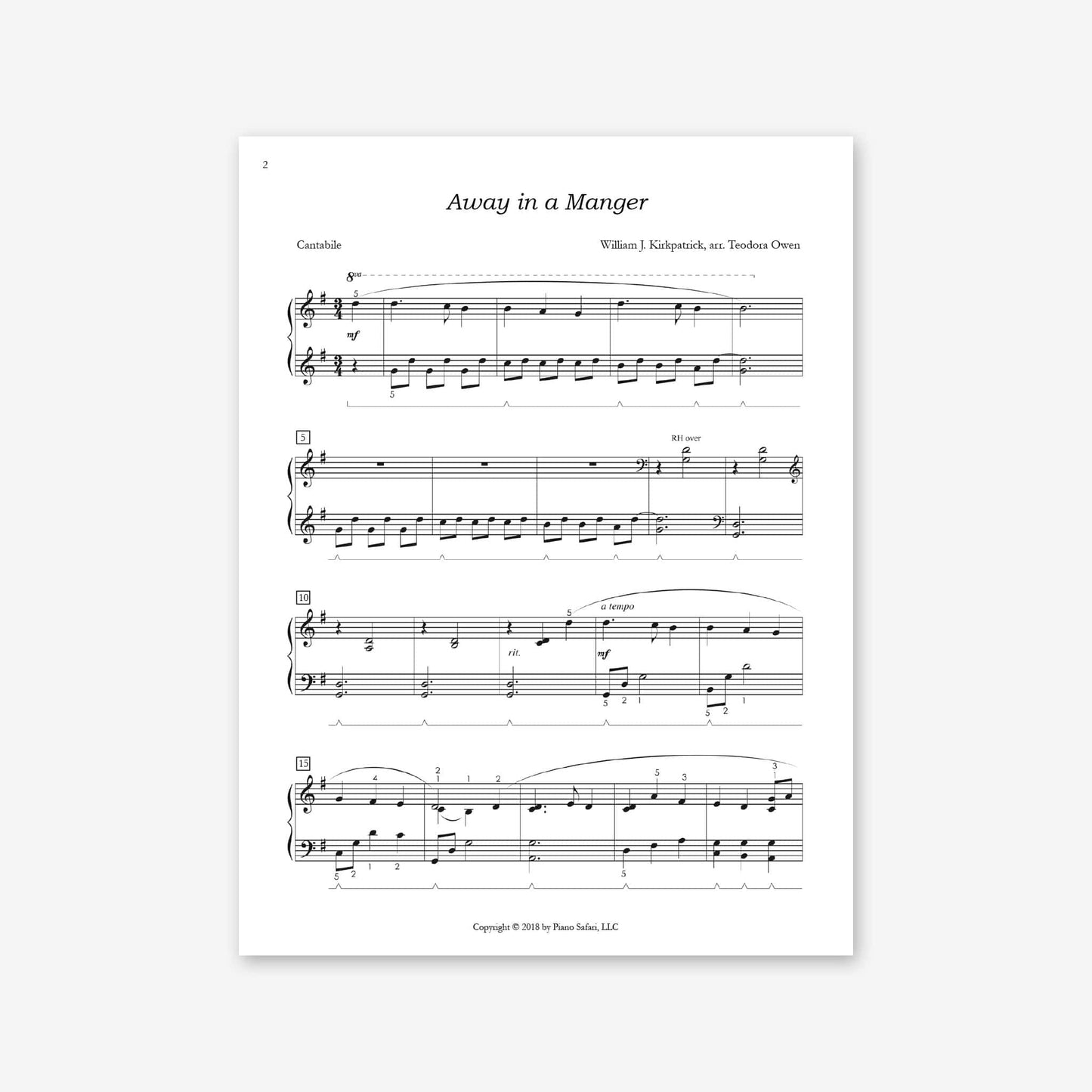 Piano Safari Supplements Sheets Intermediate Holiday Away in a Manger